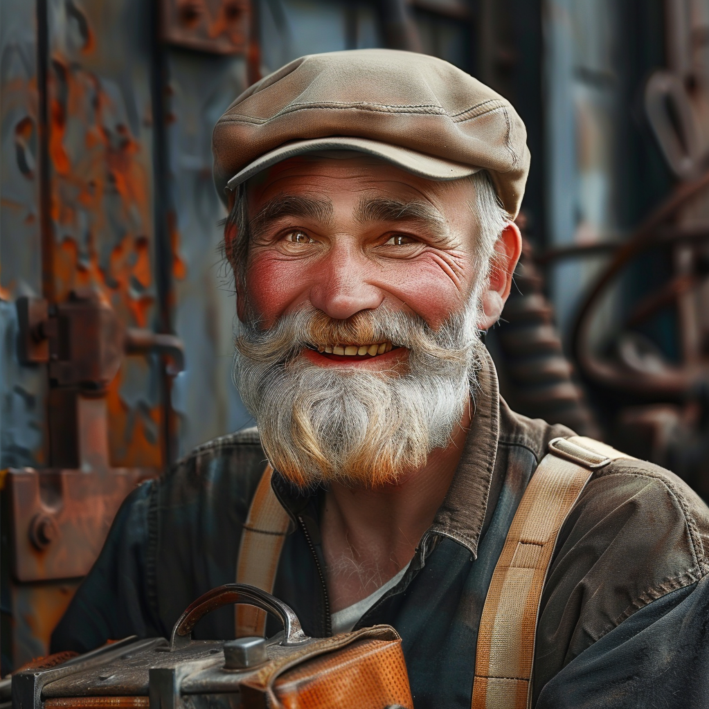 Un homme âgé souriant tenant une boîte à outils | Source : Midjourney