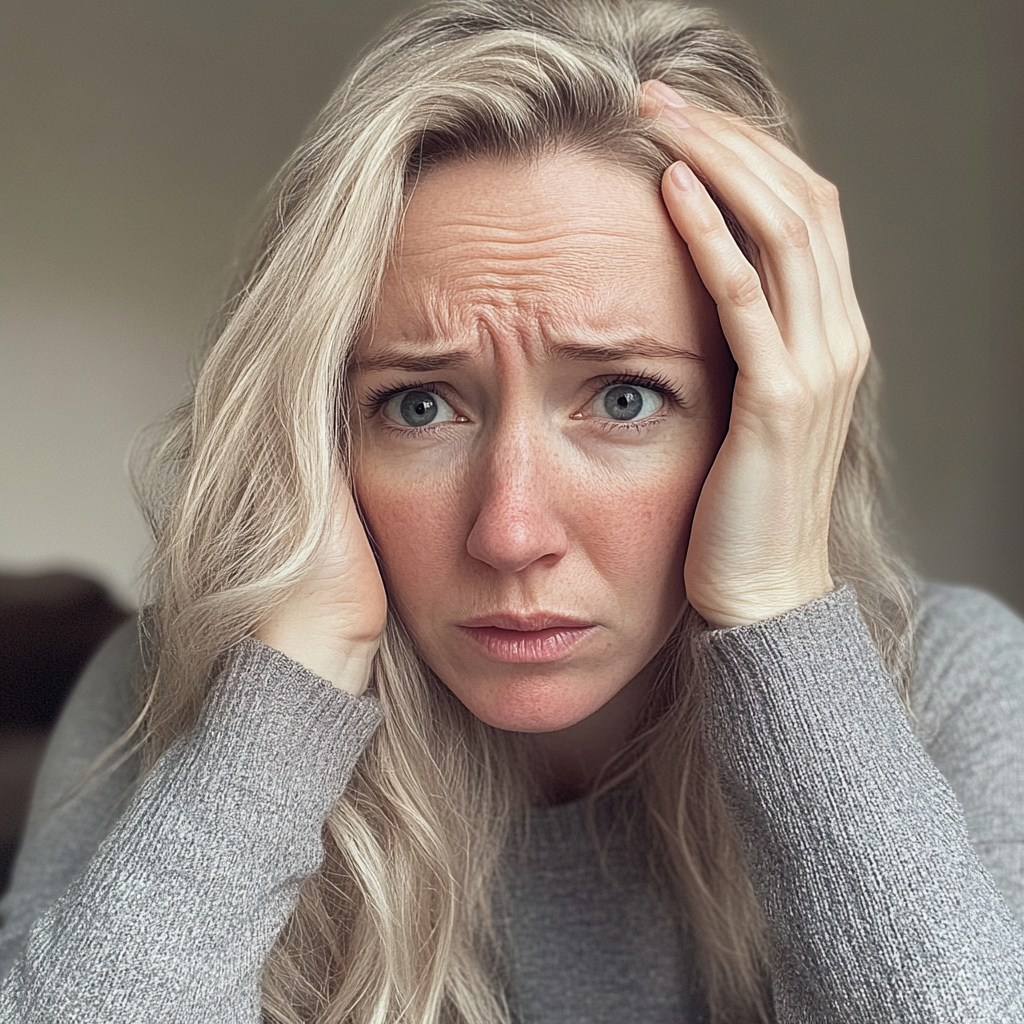 Une femme qui se tient la tête | Source : Midjourney