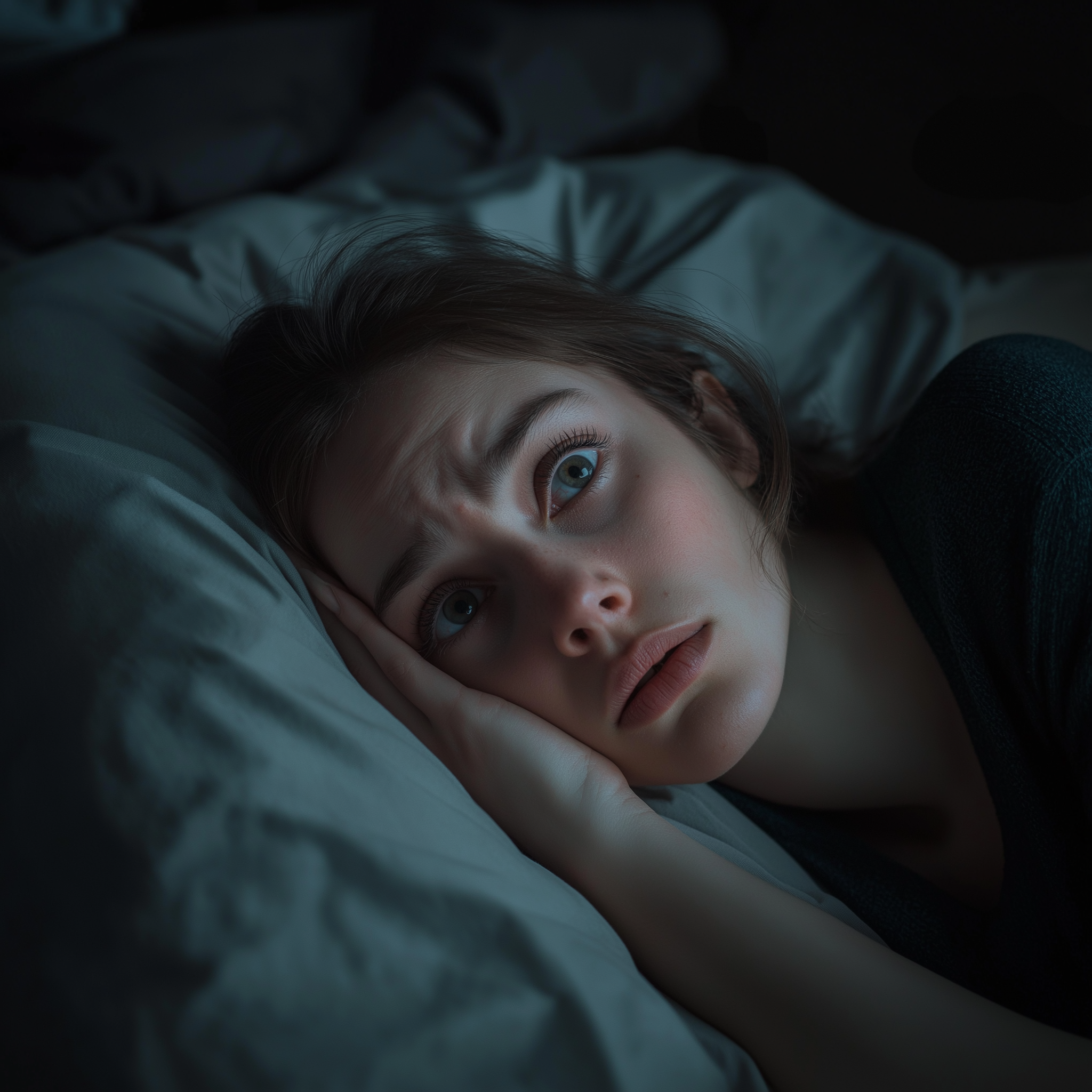 Une femme inquiète dans son lit | Source : Midjourney