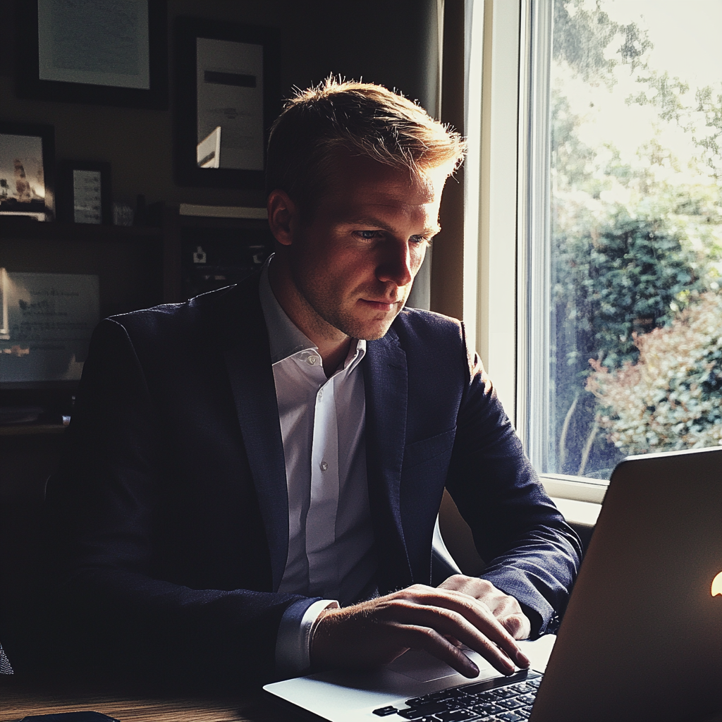 Un homme assis à son bureau | Source : Midjourney