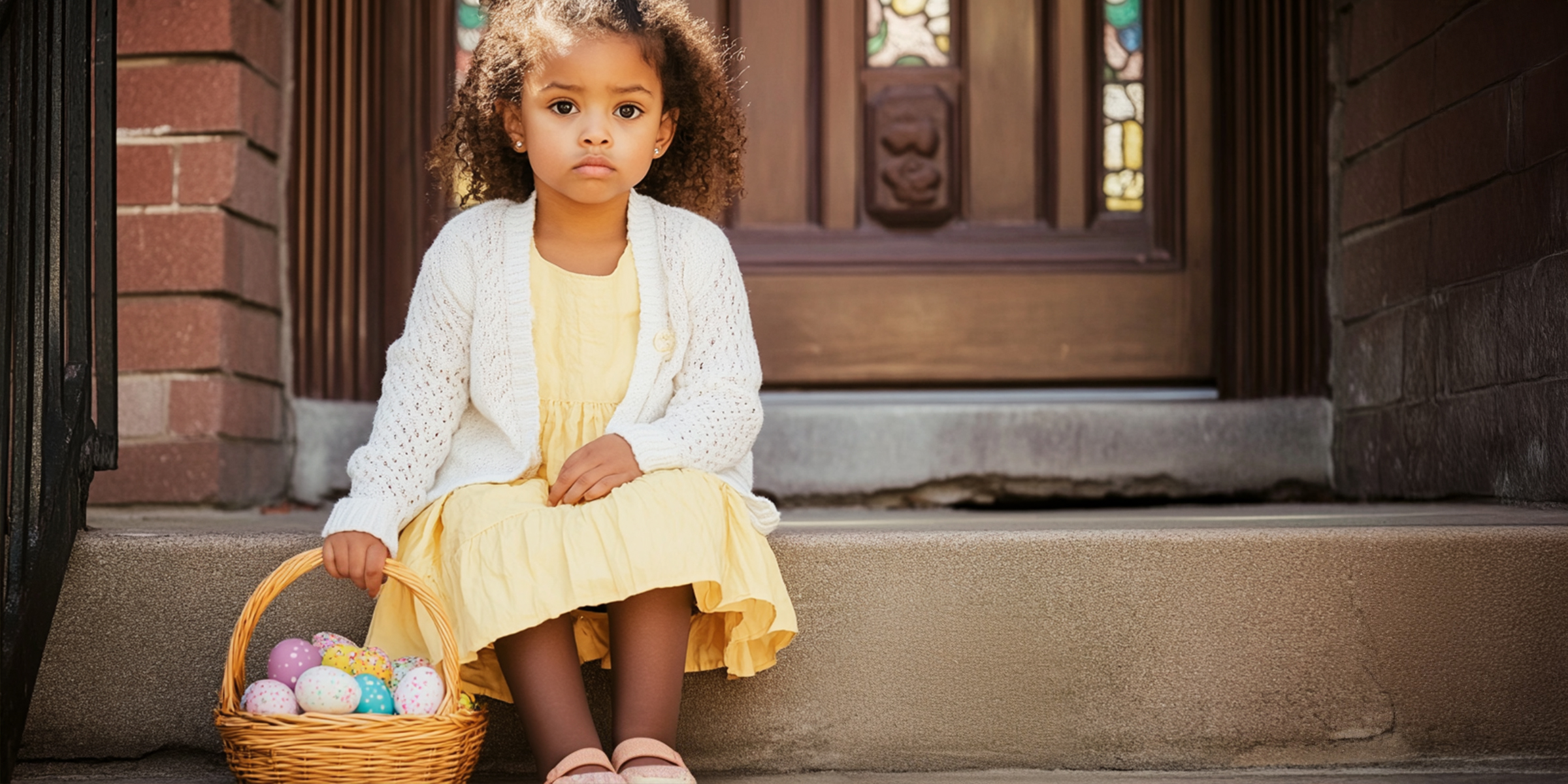 Petite fille assise près de l'église | Source : Midjourney