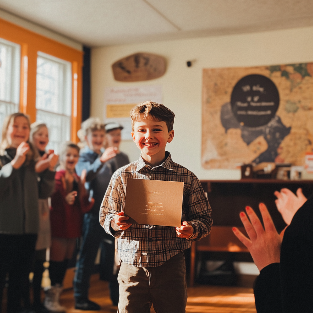 Garçon recevant un prix à l'école | Source : Midjourney