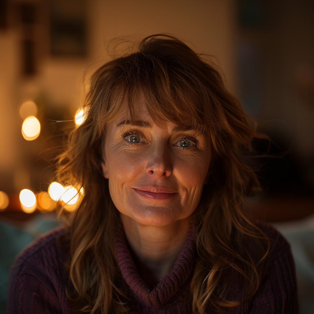 Une femme âgée qui sourit dans un salon | Source : Midjourney