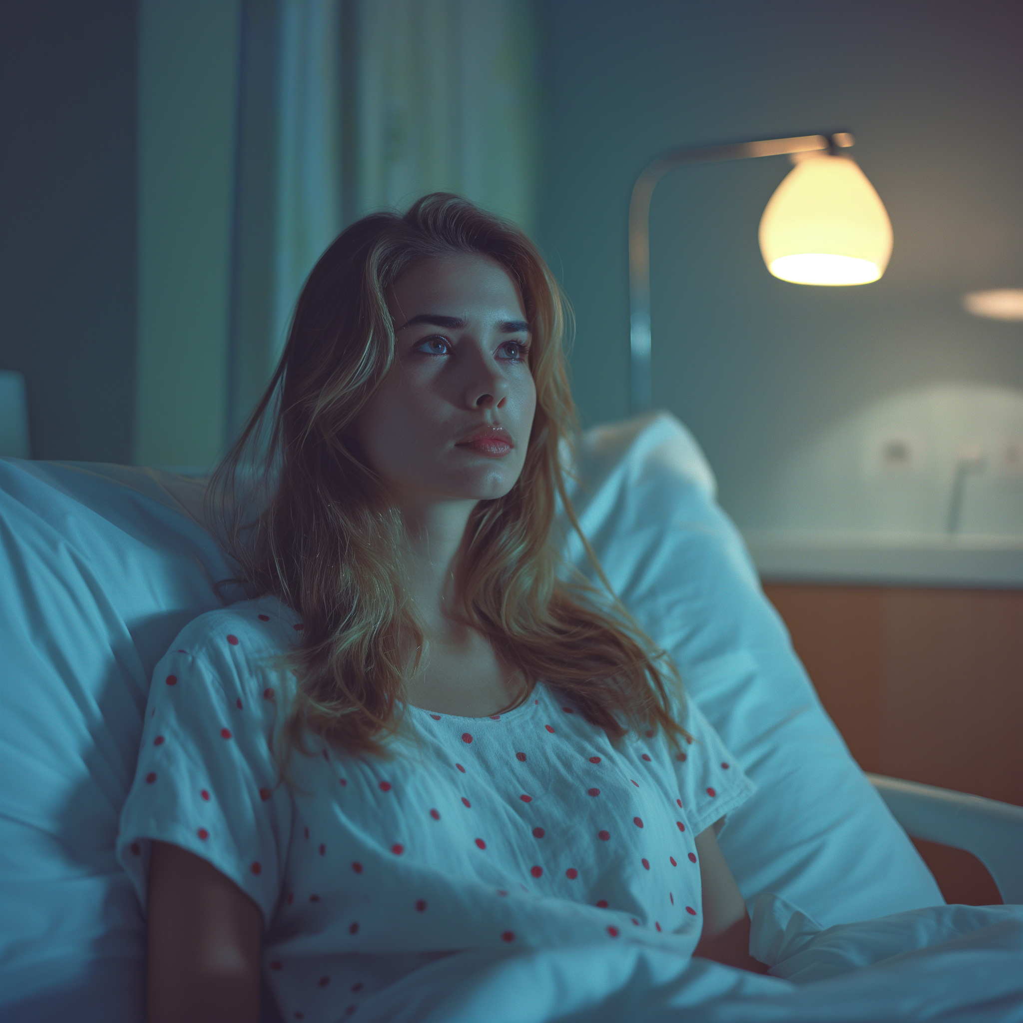 Une femme assise dans un lit d'hôpital | Source : Midjourney