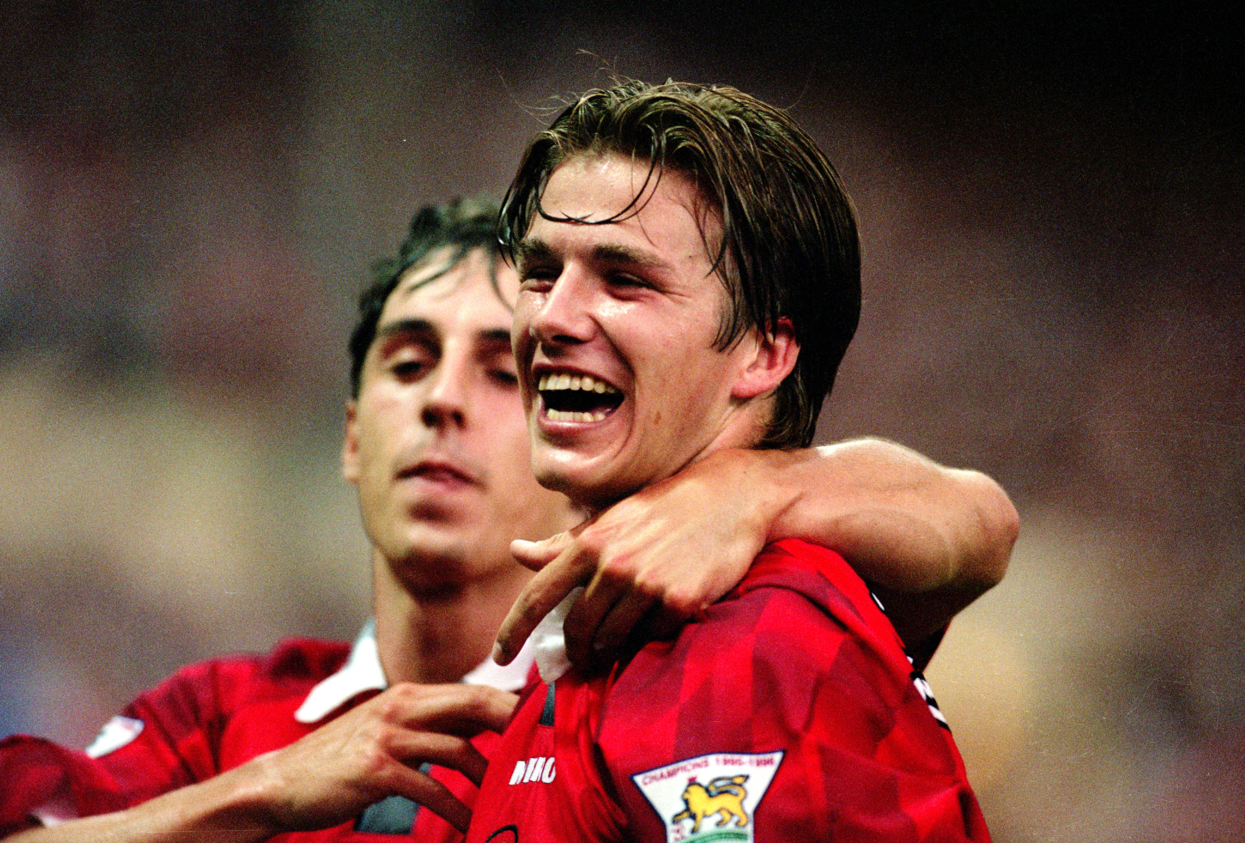 David Beckham lors d'un match de football entre Manchester United et Newcastle United, le 11 août 1996, à Londres, en Angleterre. | Source : Getty Images