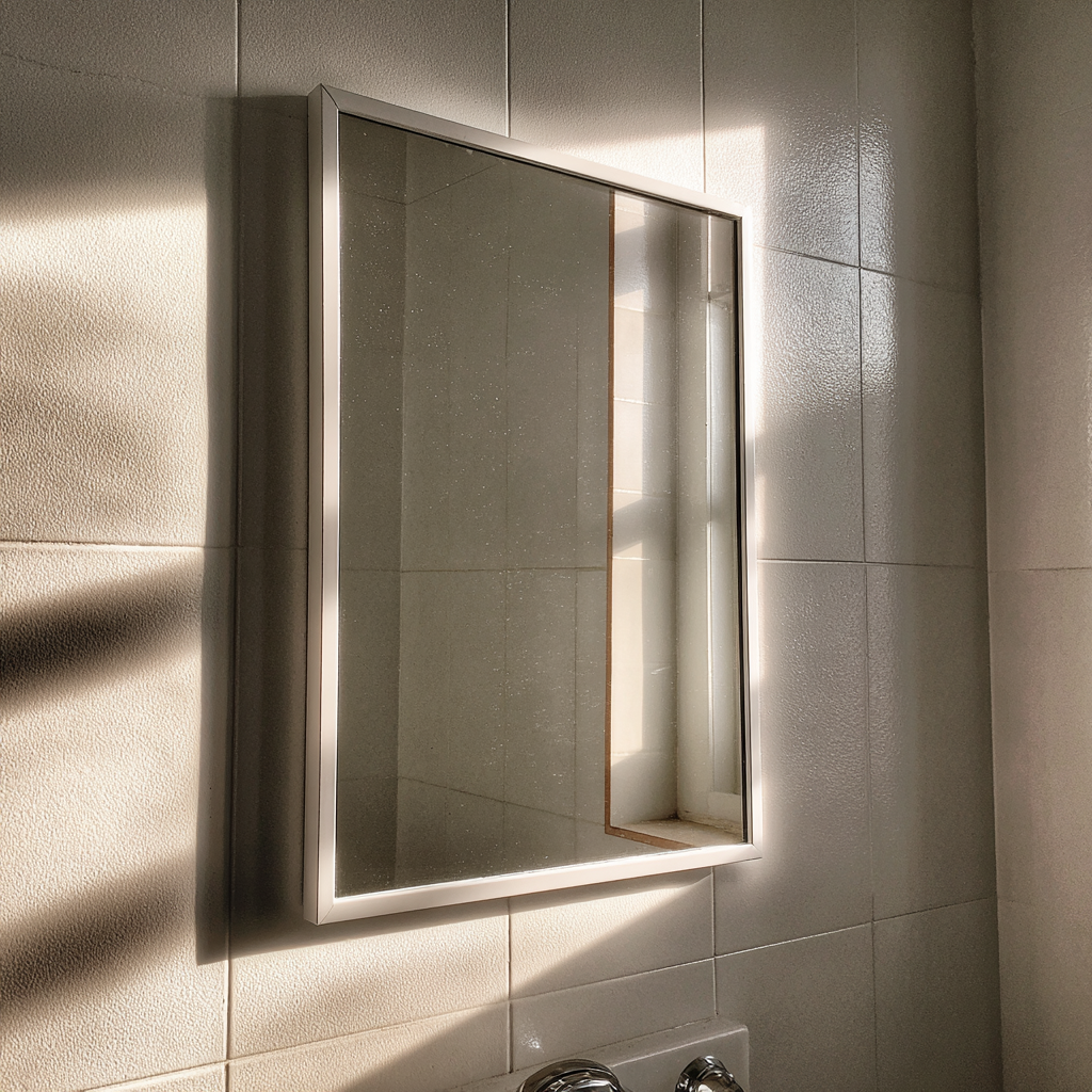 Un miroir monté dans une salle de bain | Source : Midjourney