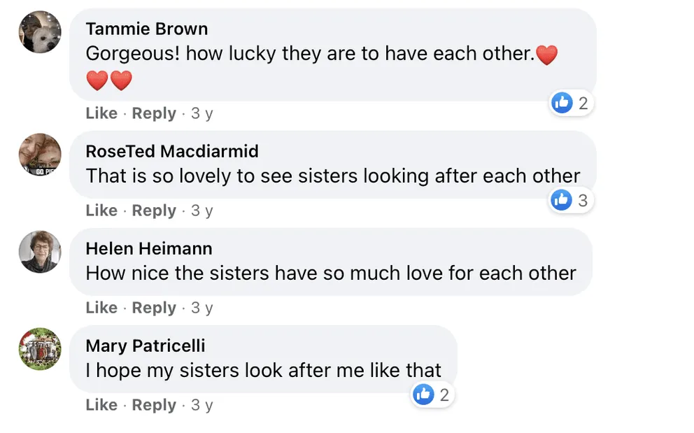 Les internautes laissent des commentaires réconfortants sur l'adorable vidéo de la grand-mère de Hauff avec ses sœurs. | Photo : facebook.com/NTDTelevisionAU/