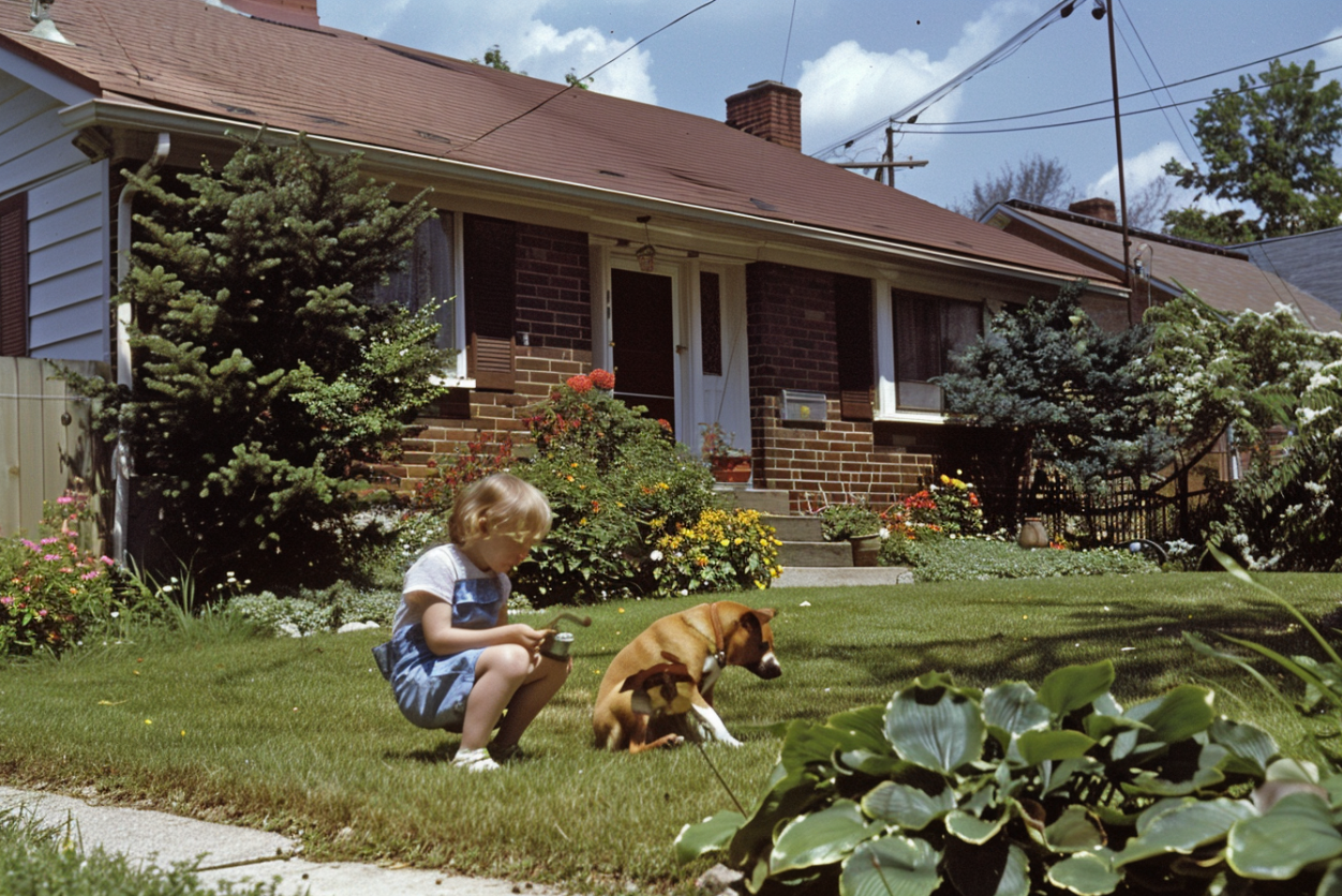 Un enfant qui joue dehors avec le chien de la famille | Source : Midjourney