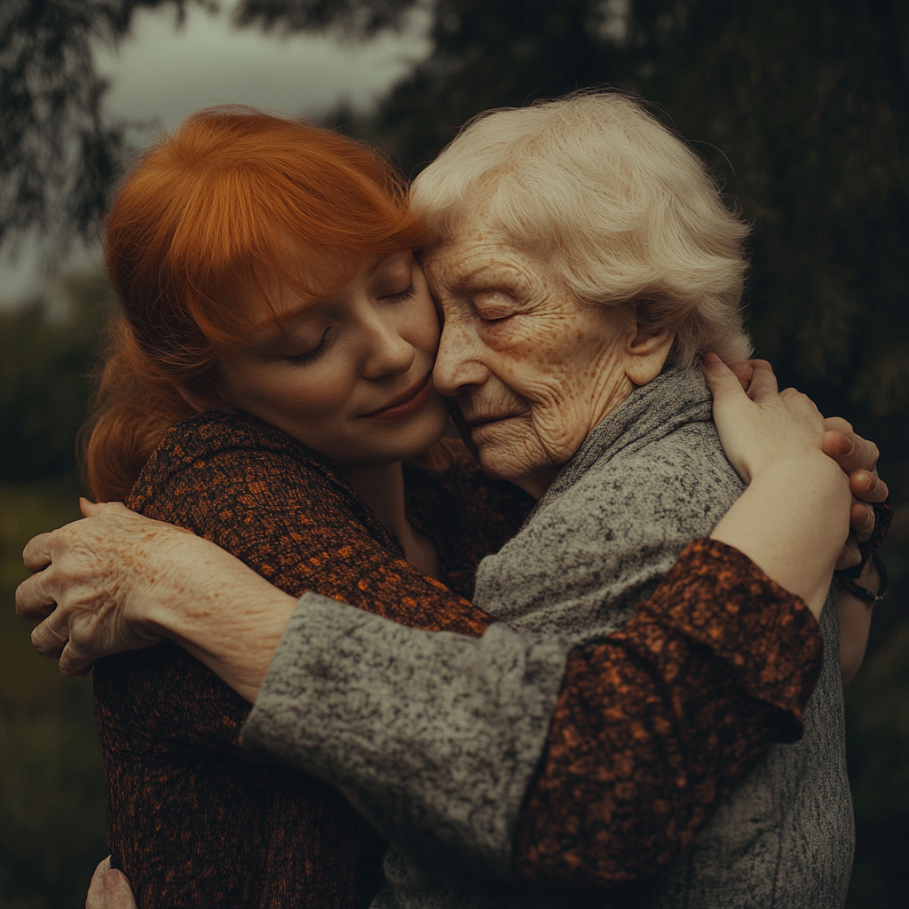 Une femme qui serre sa mère dans ses bras | Source : Midjourney