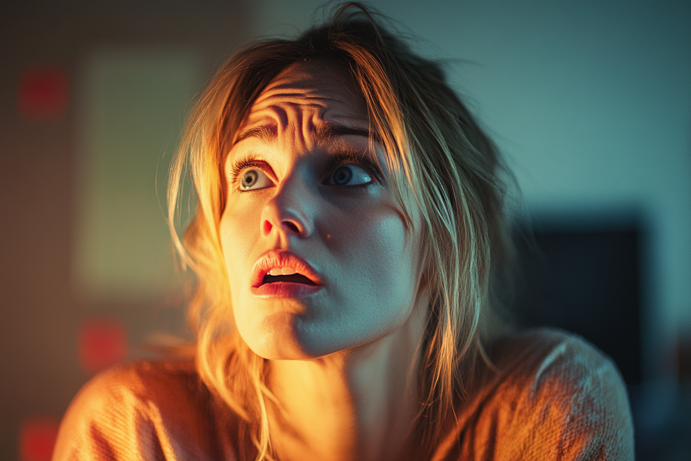 Une femme effrayée qui regarde vers le haut | Source : Midjourney