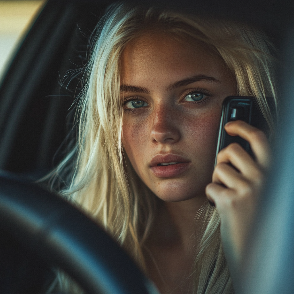 Une jeune femme qui parle au téléphone en conduisant | Source : Midjourney