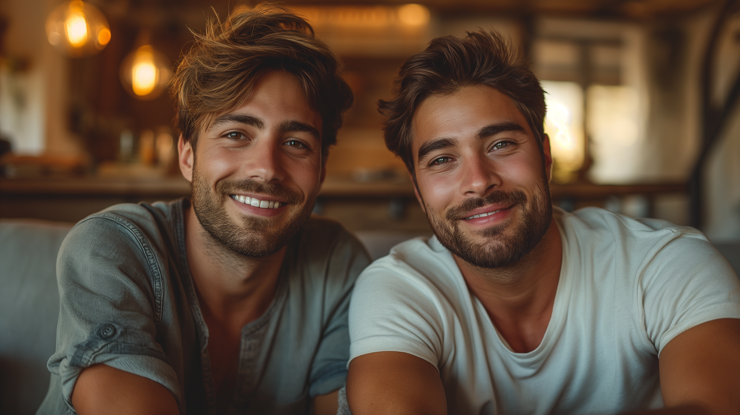 Un gros plan de deux hommes | Source : Midjourney