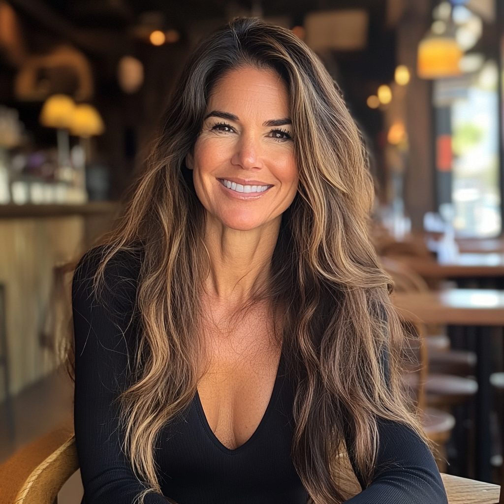 Une femme souriante assise à une table | Source : Midjourney