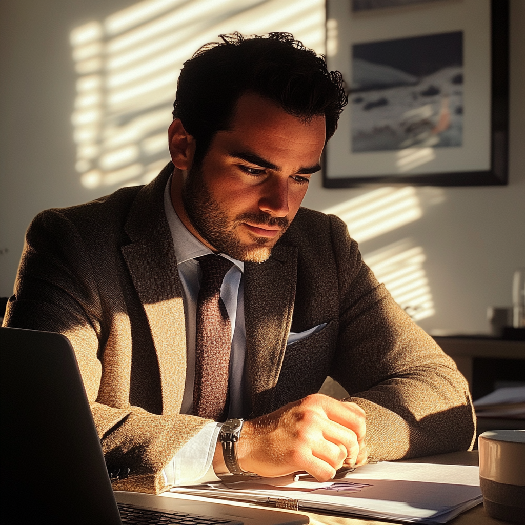 Un homme assis à son bureau | Source : Midjourney