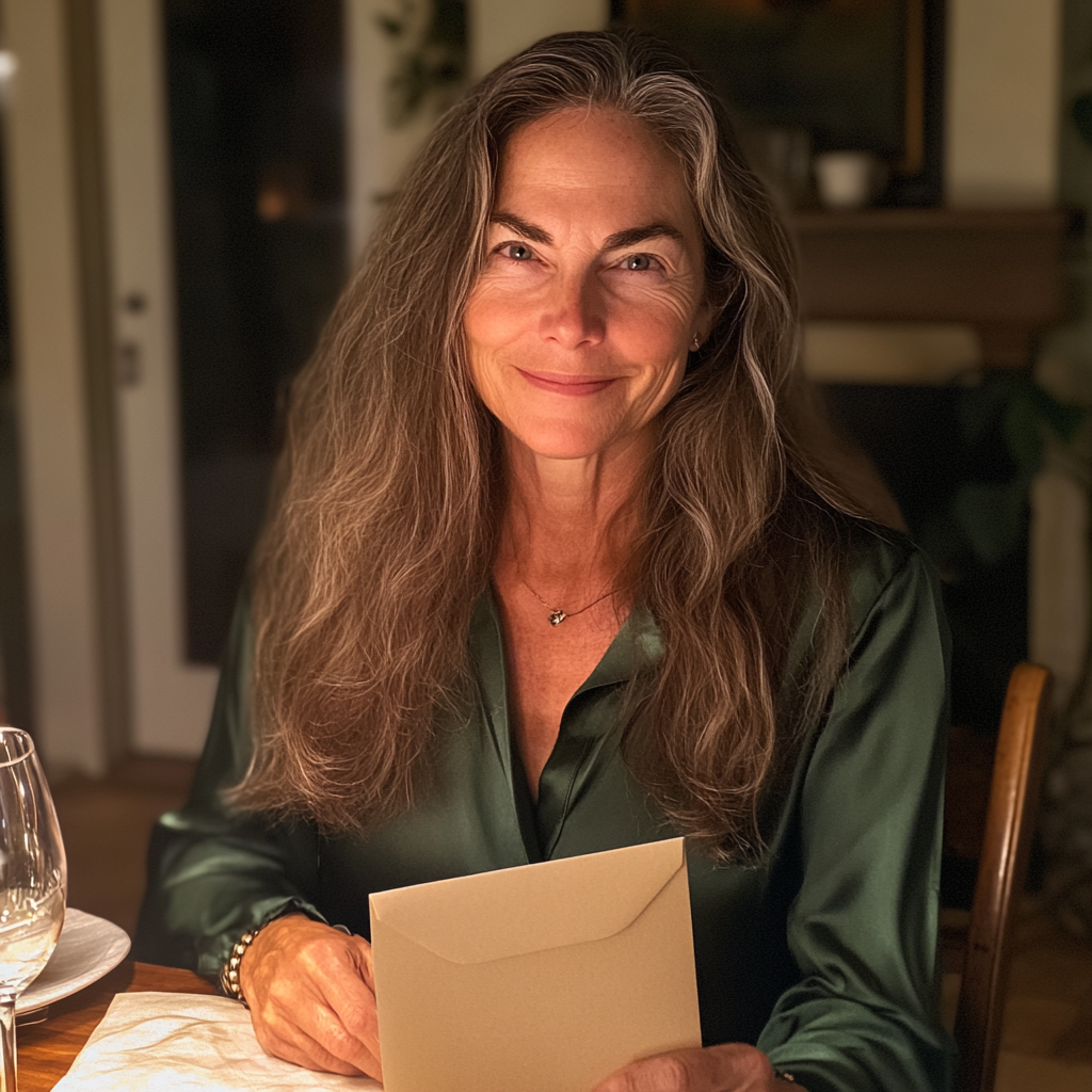 Une femme assise à une table de dîner | Source : Midjourney