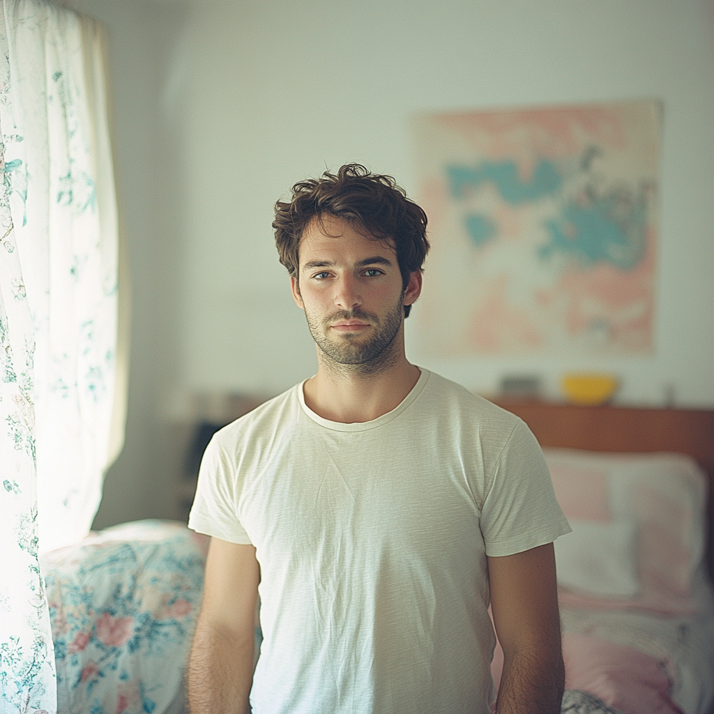 Un homme debout dans sa chambre à coucher | Source : Midjourney