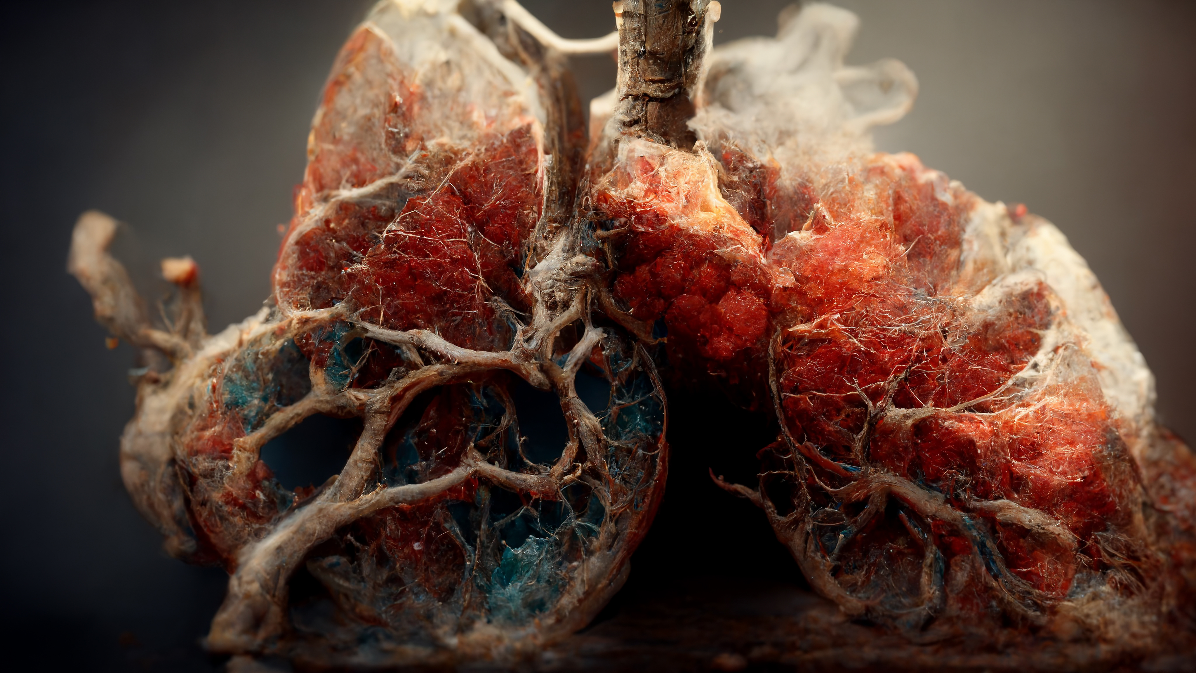 Un aperçu détaillé des poumons humains sous forme de rendu 3D avec de la fumée et du feu autour d'eux, montrant le concept de ce que le tabagisme fait à ton corps. | Source : Getty Images
