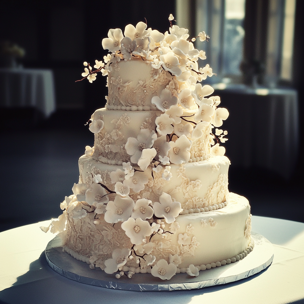 Un gâteau de mariage fantaisie | Source : Midjourney