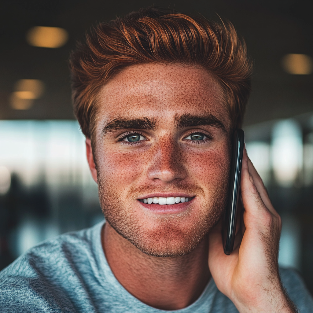 Un homme souriant qui parle au téléphone | Source : Midjourney