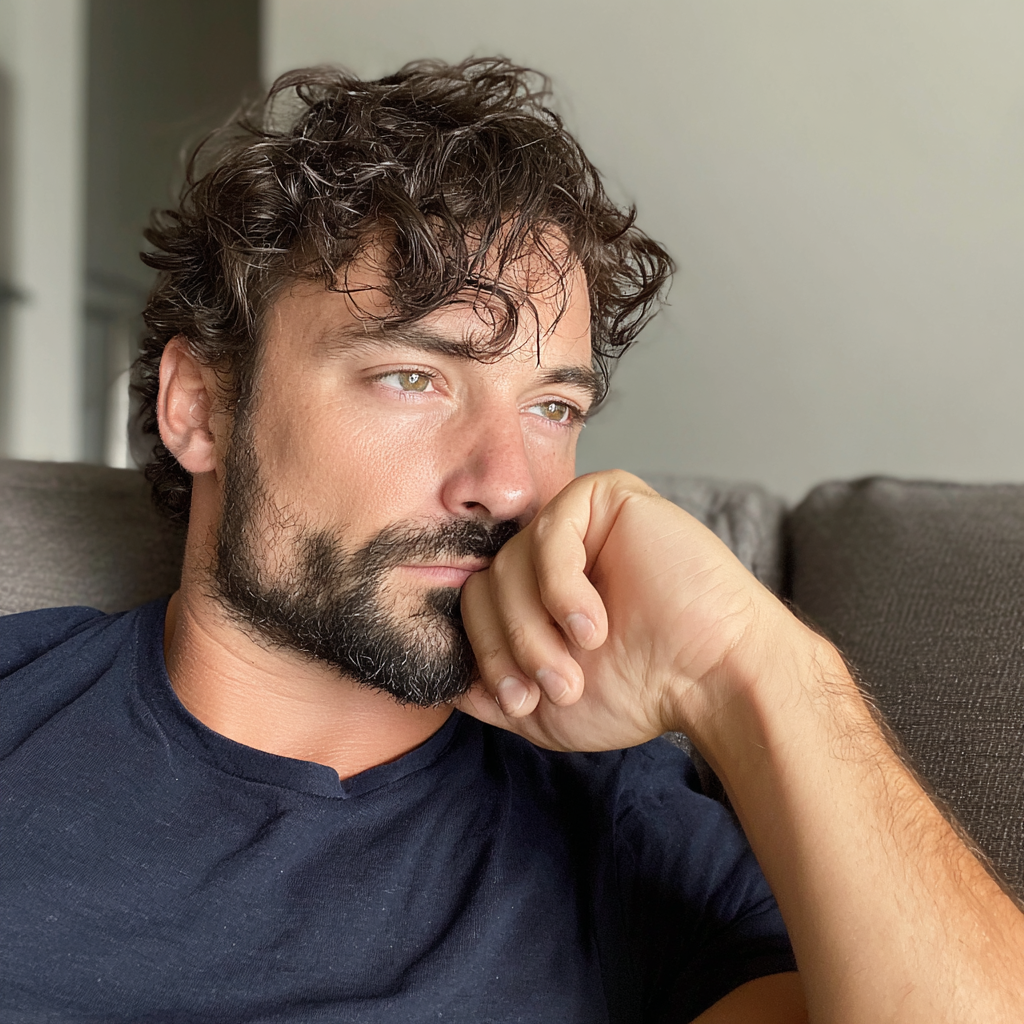 Un homme dont la tête repose sur sa main | Source : Midjourney