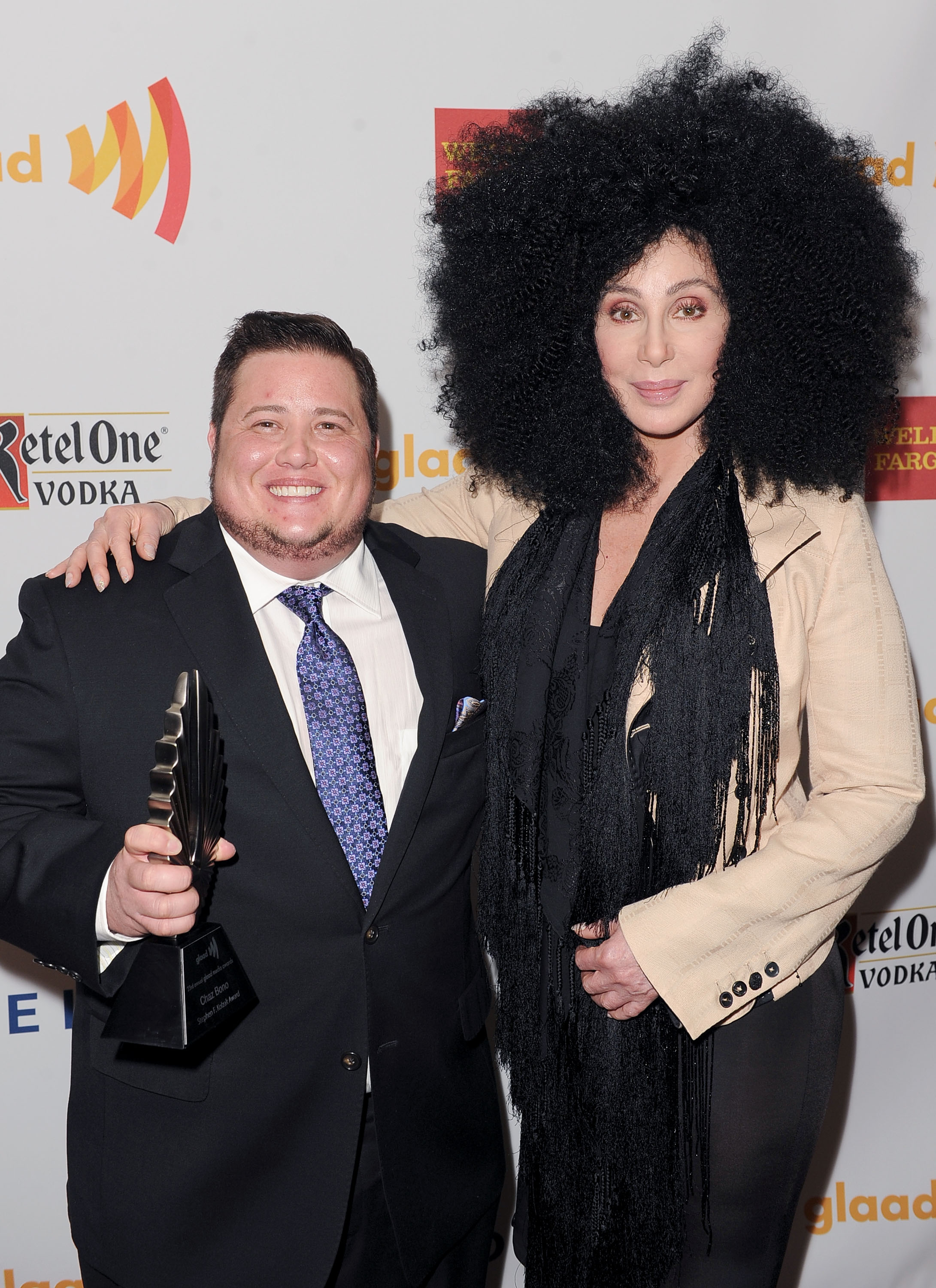 Chaz Bono et Cher lors de la 23e cérémonie annuelle des GLAAD Media Awards à Los Angeles, en Californie, le 21 avril 2012. | Source : Getty Images
