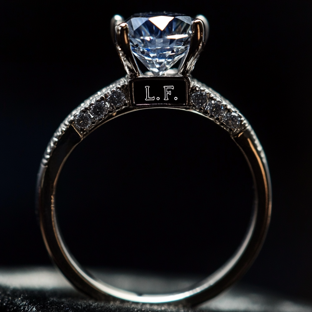 Une bague en diamant avec une gravure des lettres "L.F.". | Source : Midjourney