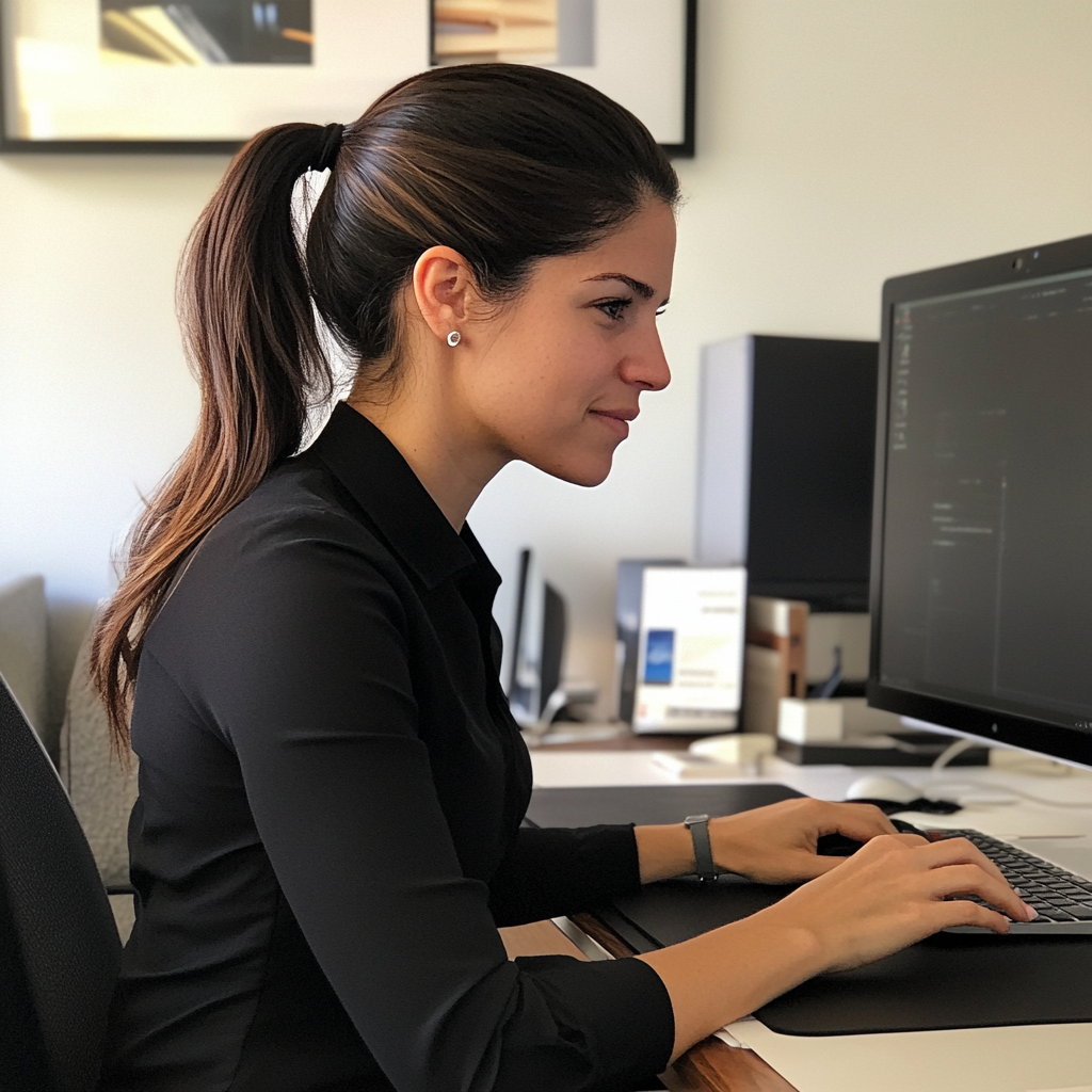 Une femme assise à son bureau et travaillant | Source : Midjourney
