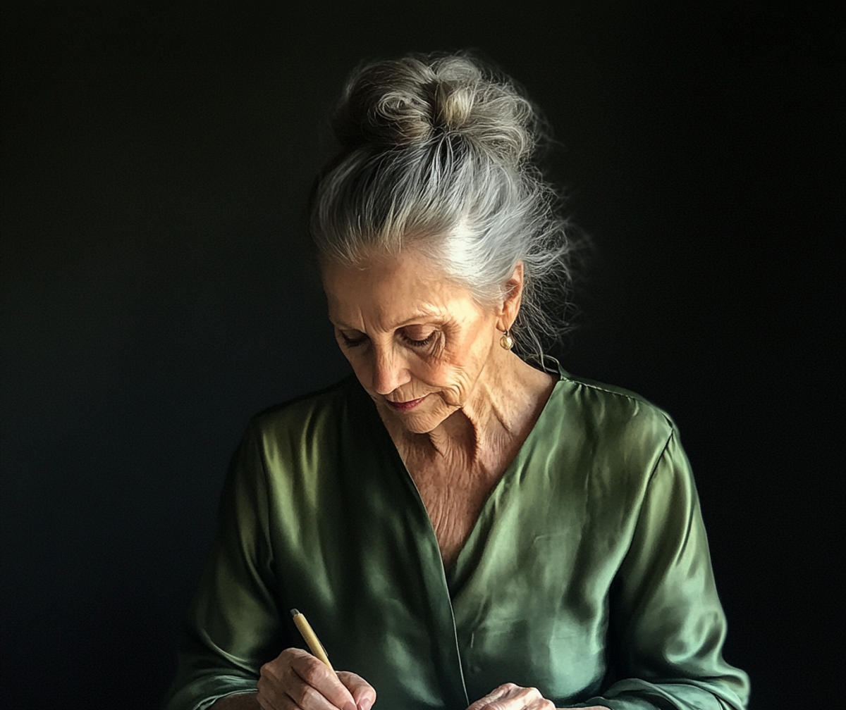 Une femme âgée qui écrit une note | Source : Midjourney