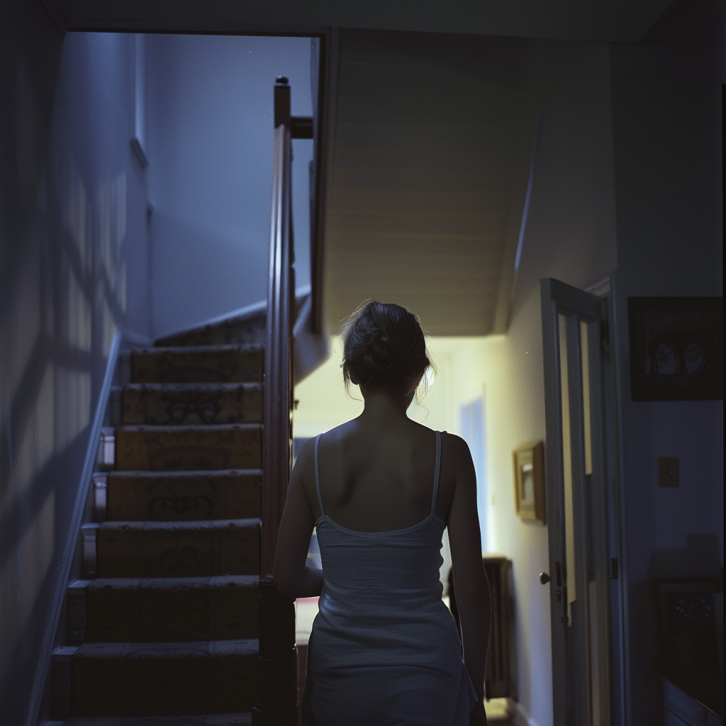 Une femme se dirigeant vers la porte d'entrée de sa maison | Source : Midjourney