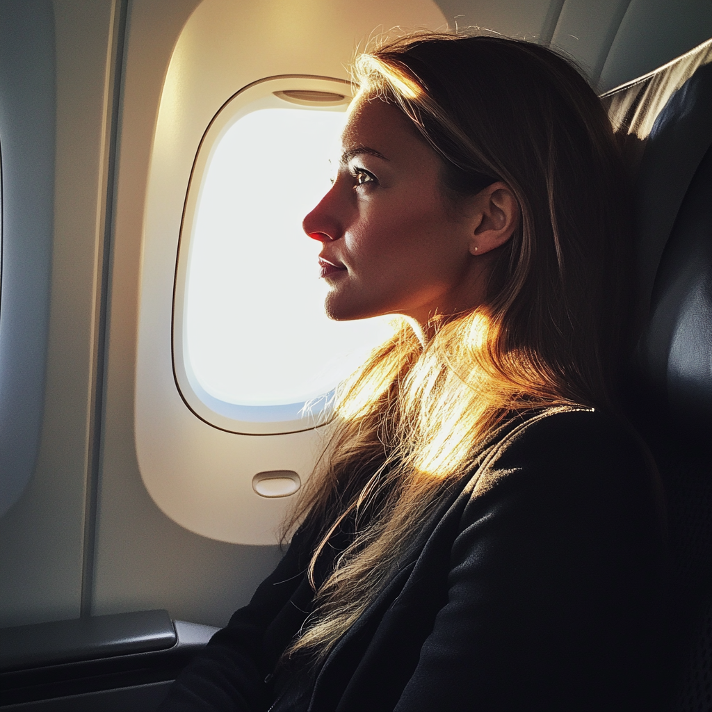 Une femme assise dans un avion | Source : Midjourney