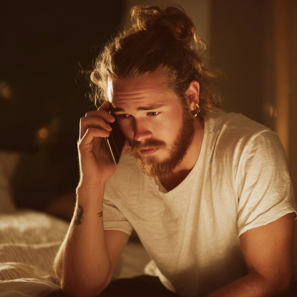 Un homme bouleversé qui parle au téléphone | Source : Midjourney