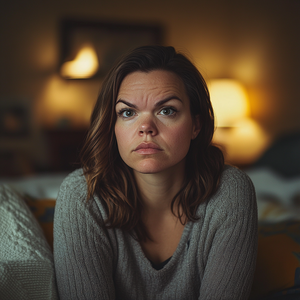 Une femme pensive et bouleversée assise dans sa chambre | Source : Midjourney