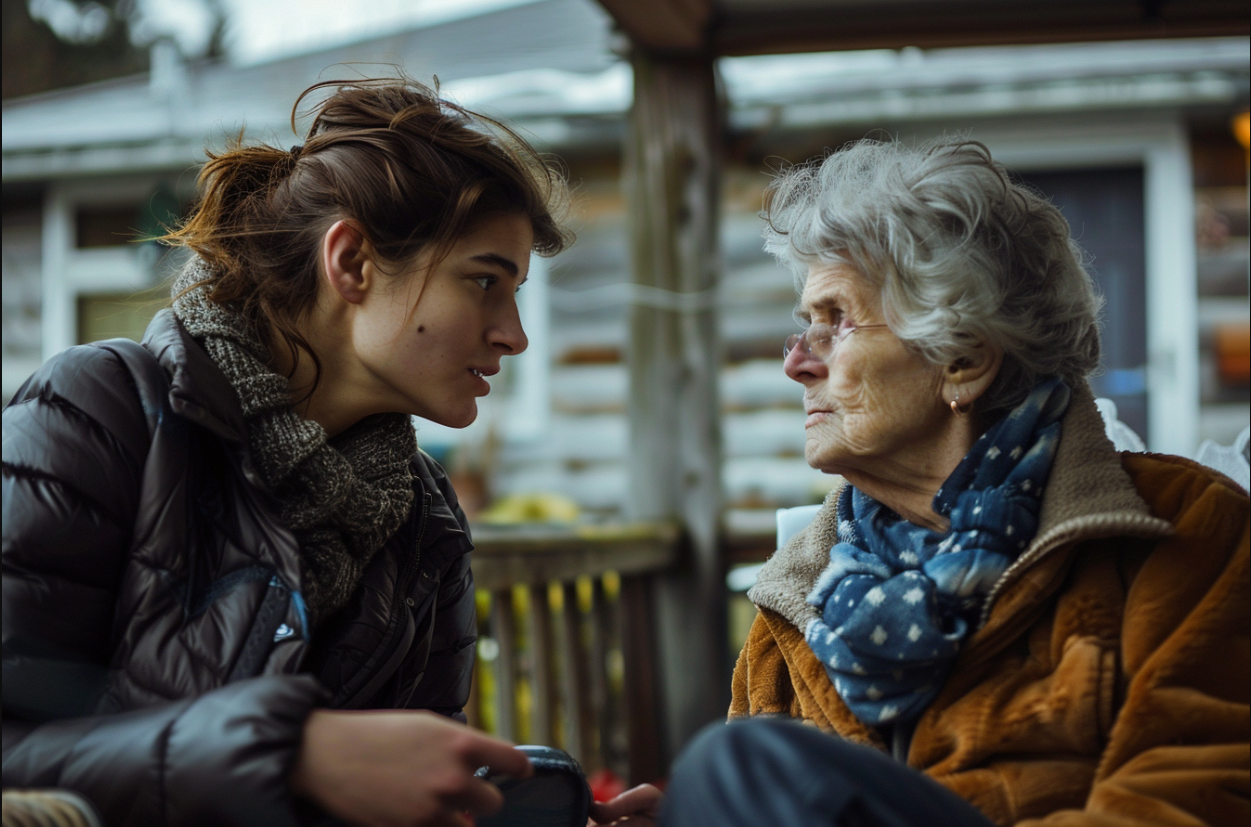 Deux femmes qui parlent | Source : MidJourney