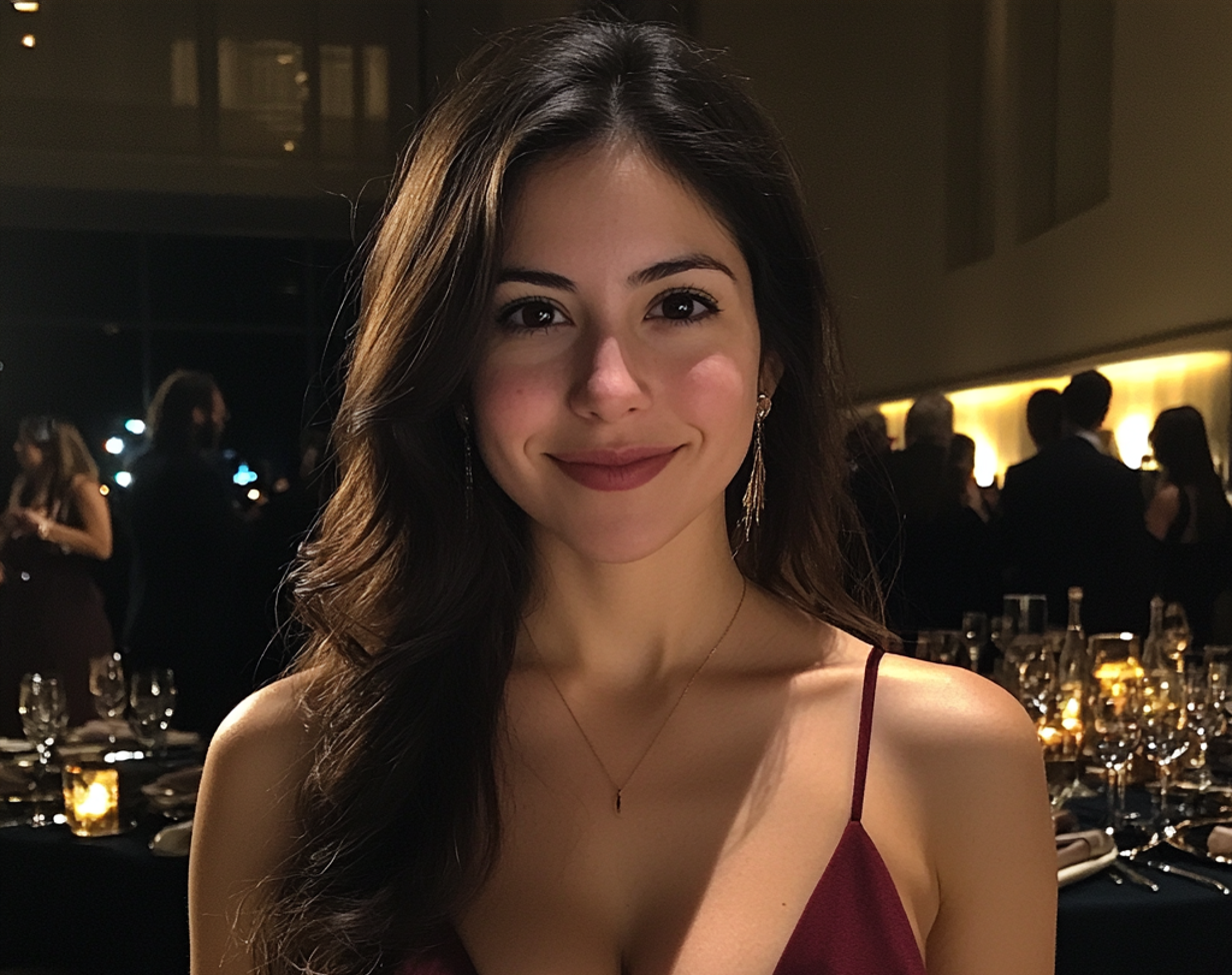 Une femme souriante lors d'un gala | Source : Midjourney