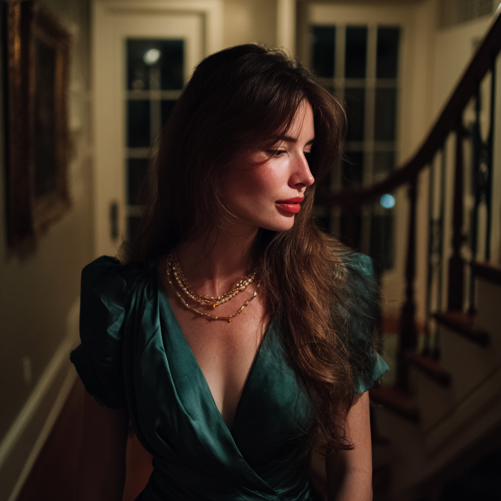 Une femme pensive debout dans une maison | Source : Midjourney