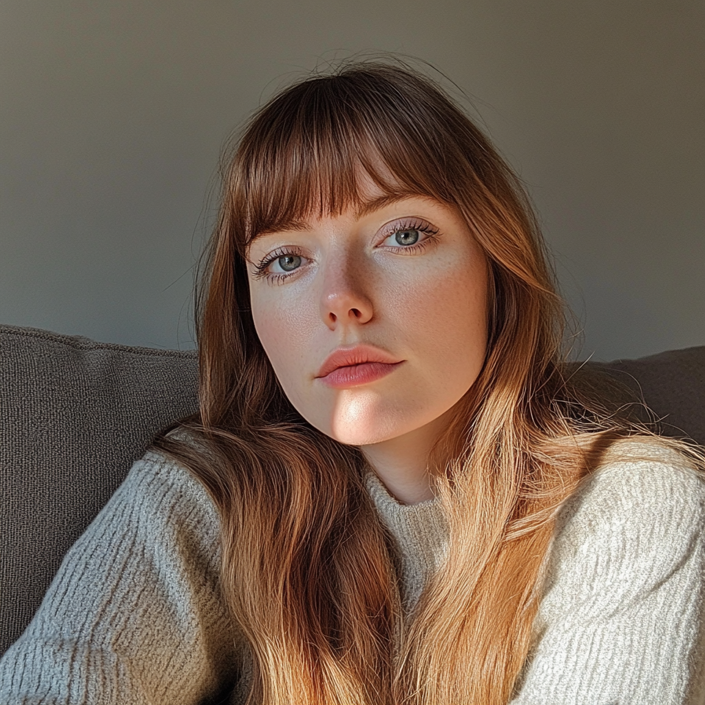 Une femme pensive assise sur un canapé | Source : Midjourney
