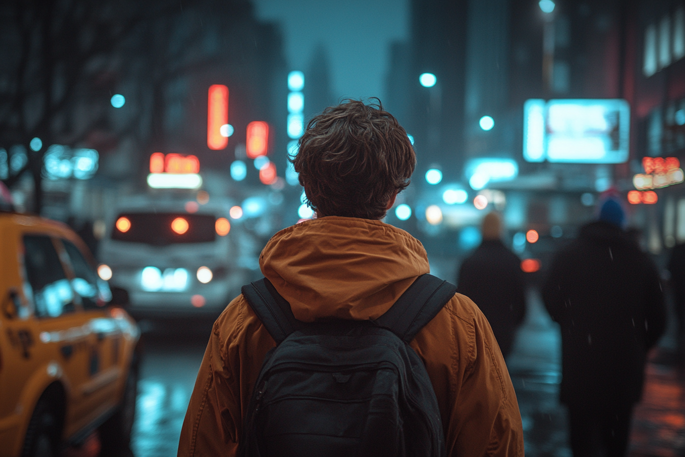 Un garçon marchant dans une rue | Source : Midjourney