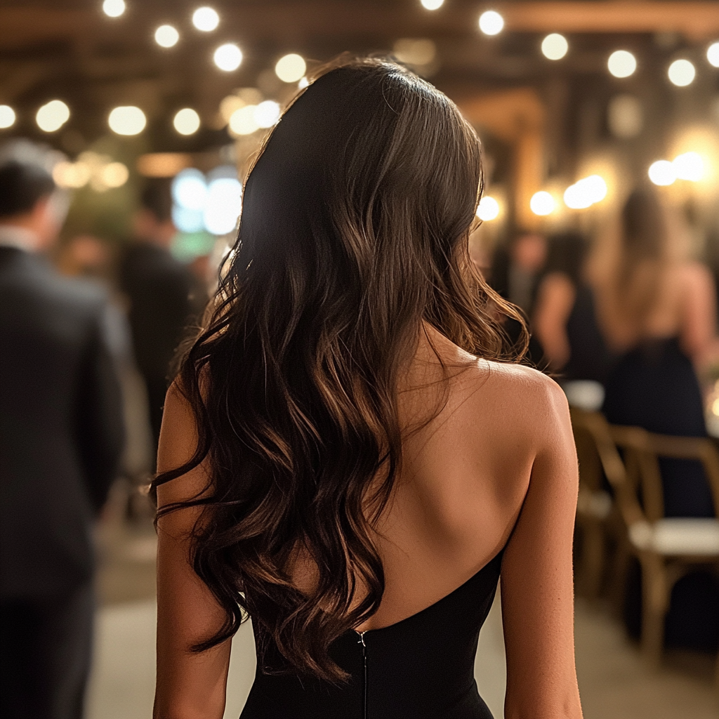 Une femme marchant dans une réception de mariage | Source : Midjourney