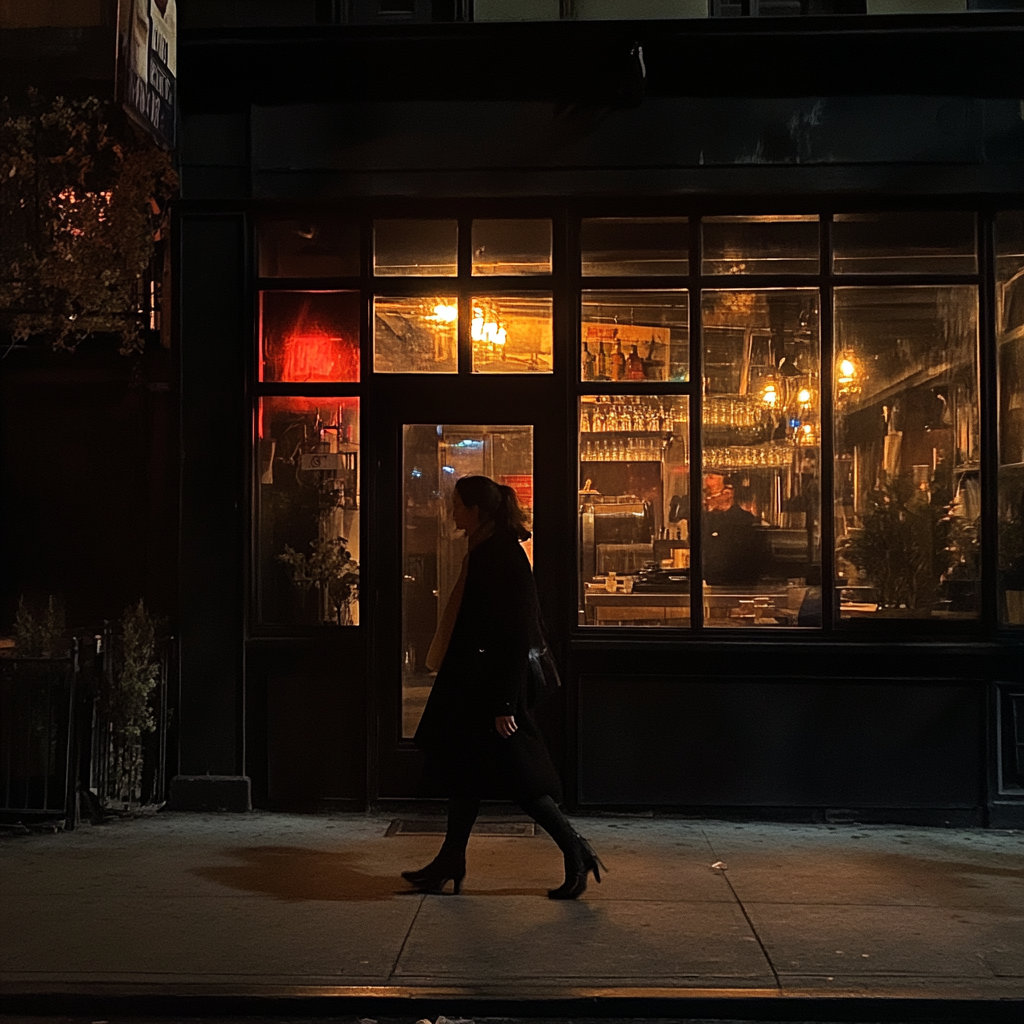 Une femme qui s'éloigne sur le trottoir | Source : Midjourney