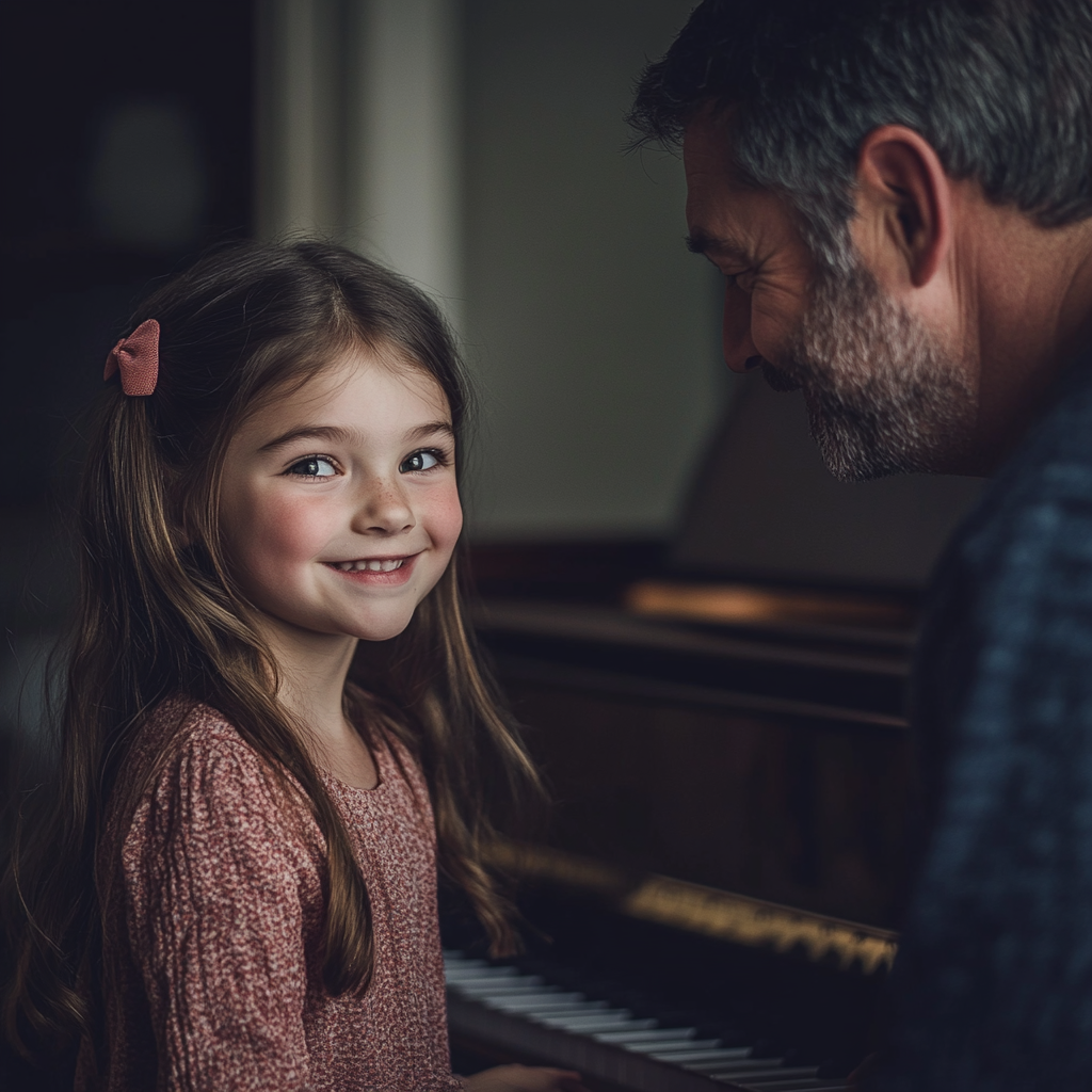 Une fille heureuse avec son père | Source : Midjourney