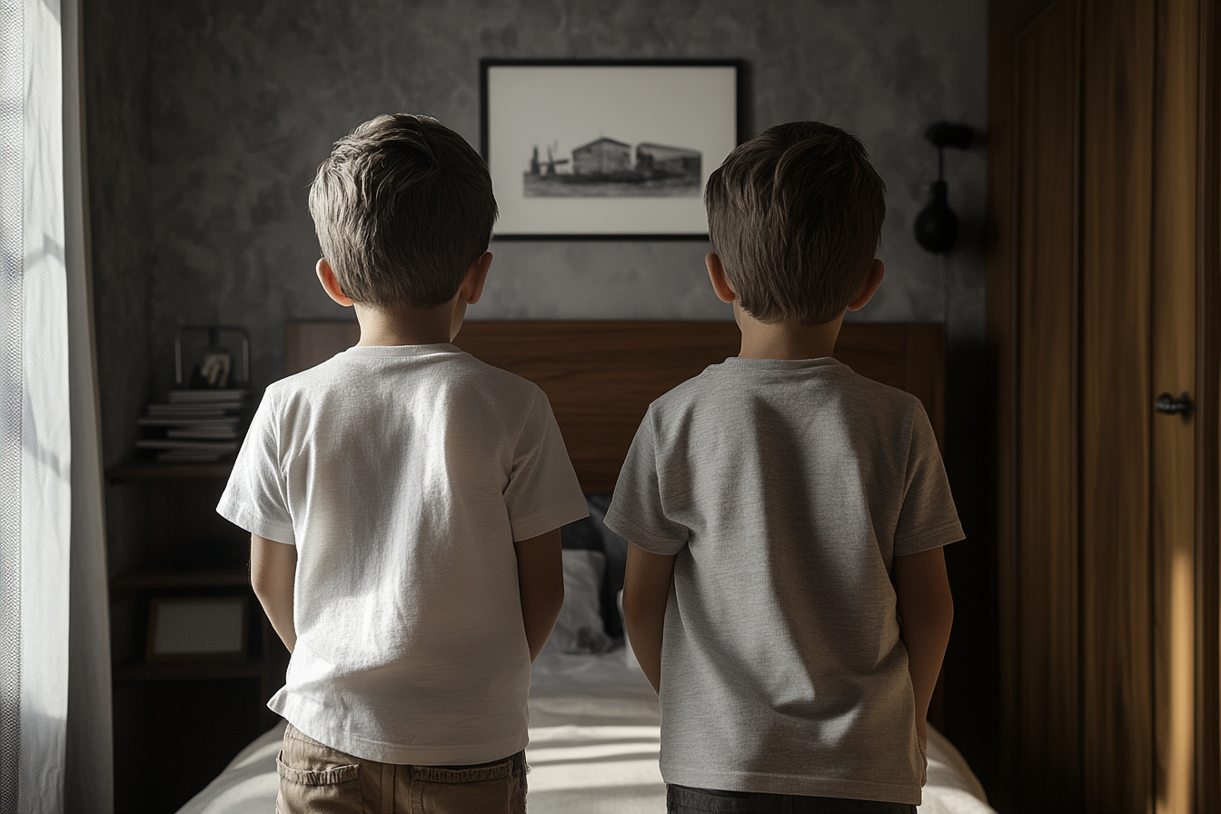 Deux garçons debout dans leur chambre | Source : Midjourney