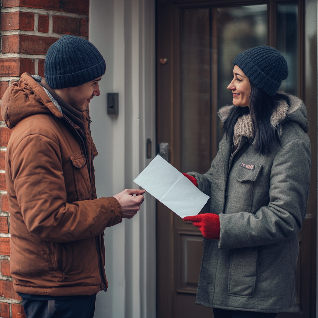 Facteur remettant une lettre à une femme | Source : Midjourney