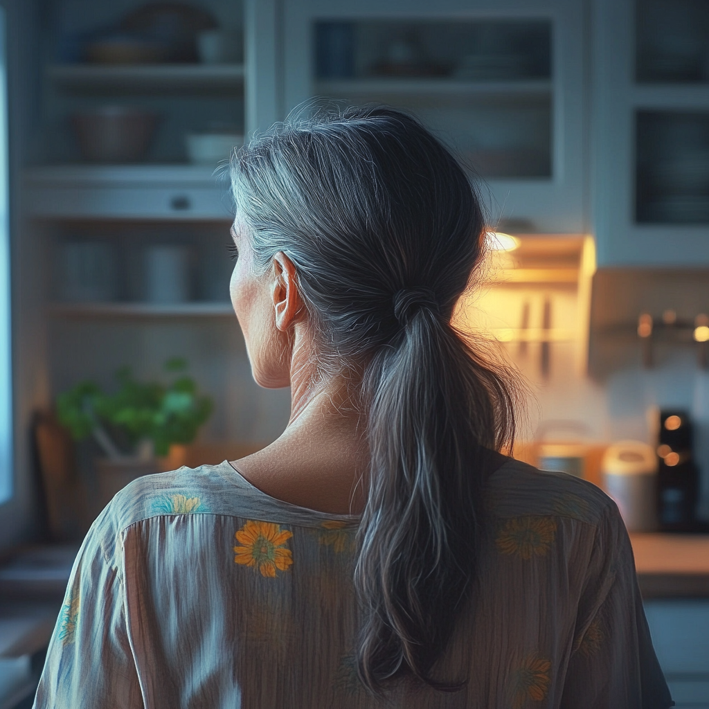 Une vue de dos d'une femme debout dans la cuisine | Source : Midjourney