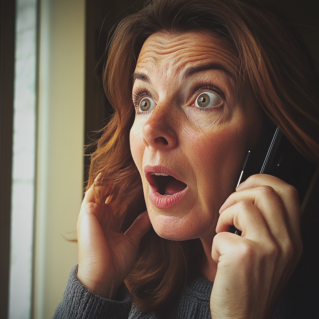 Une femme choquée au téléphone | Source : Midjourney