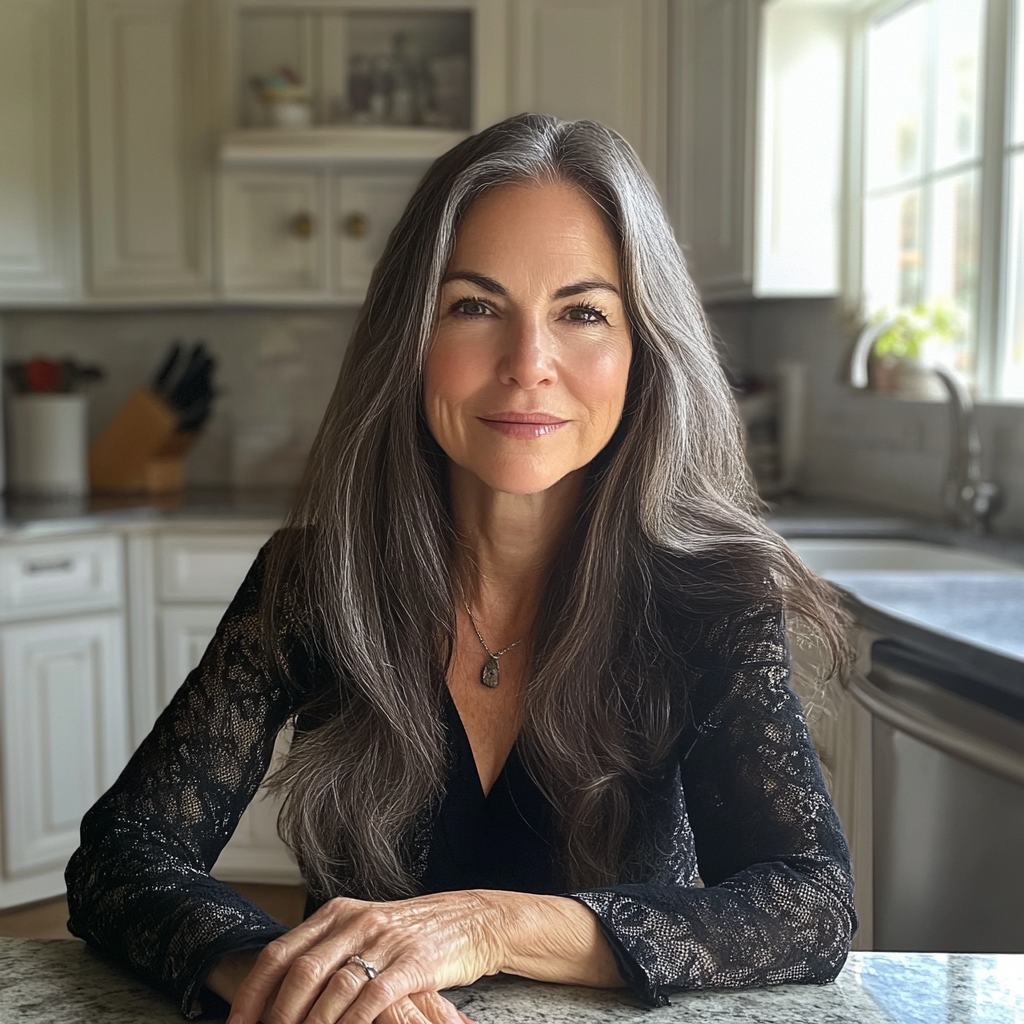 Une femme assise à une table de cuisine | Source : Midjourney