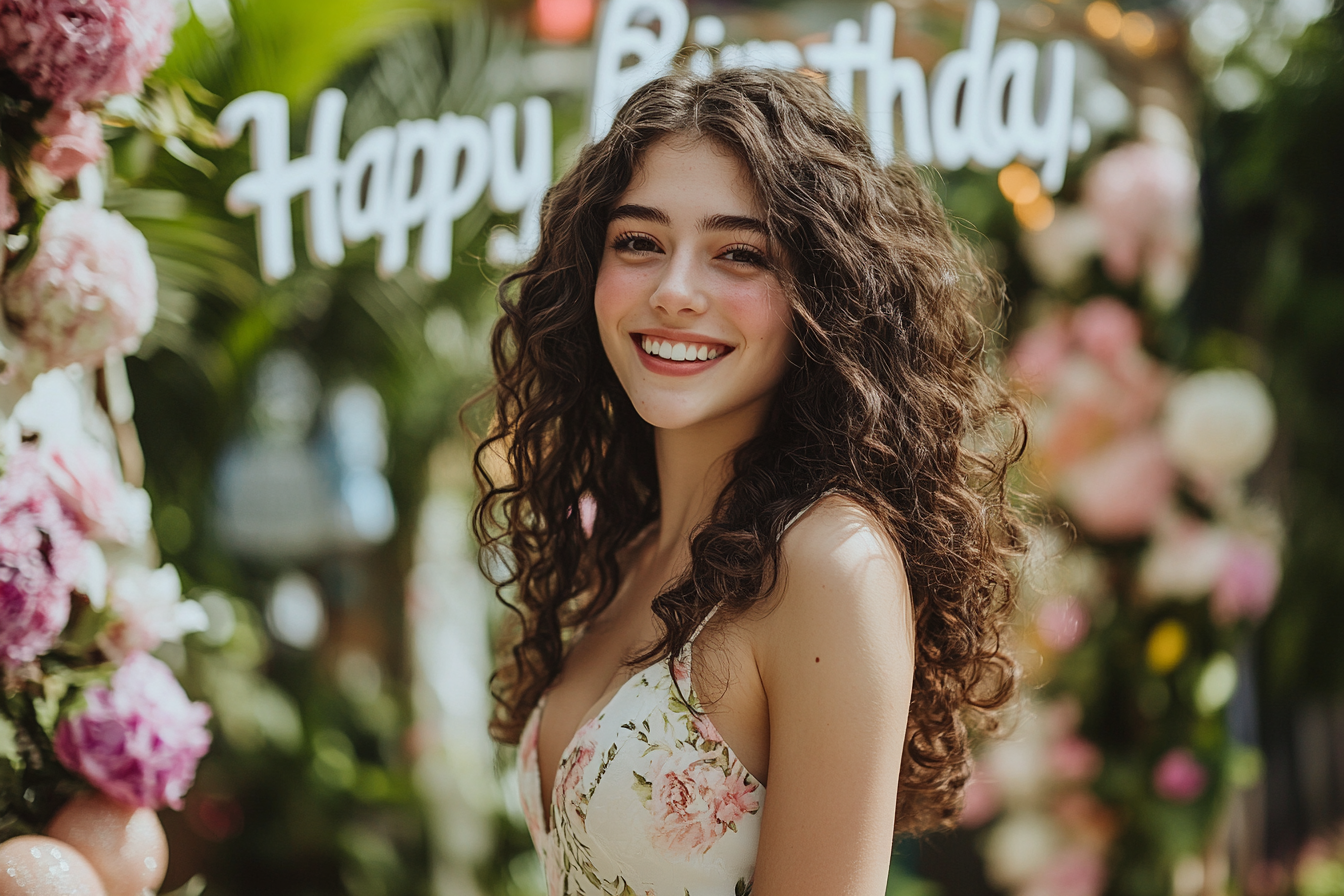 A happy woman surrounded by decorations celebrating her birthday | Source: Midjourney