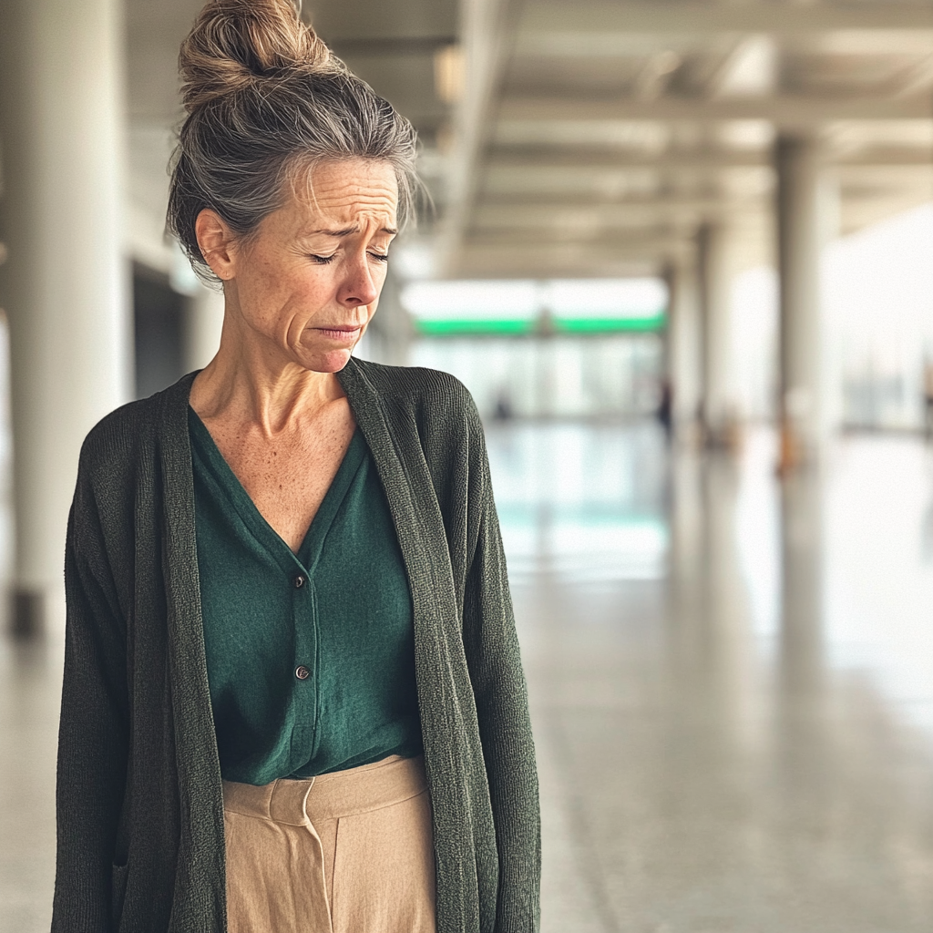 Une femme émotive dans un aéroport | Source : Midjourney