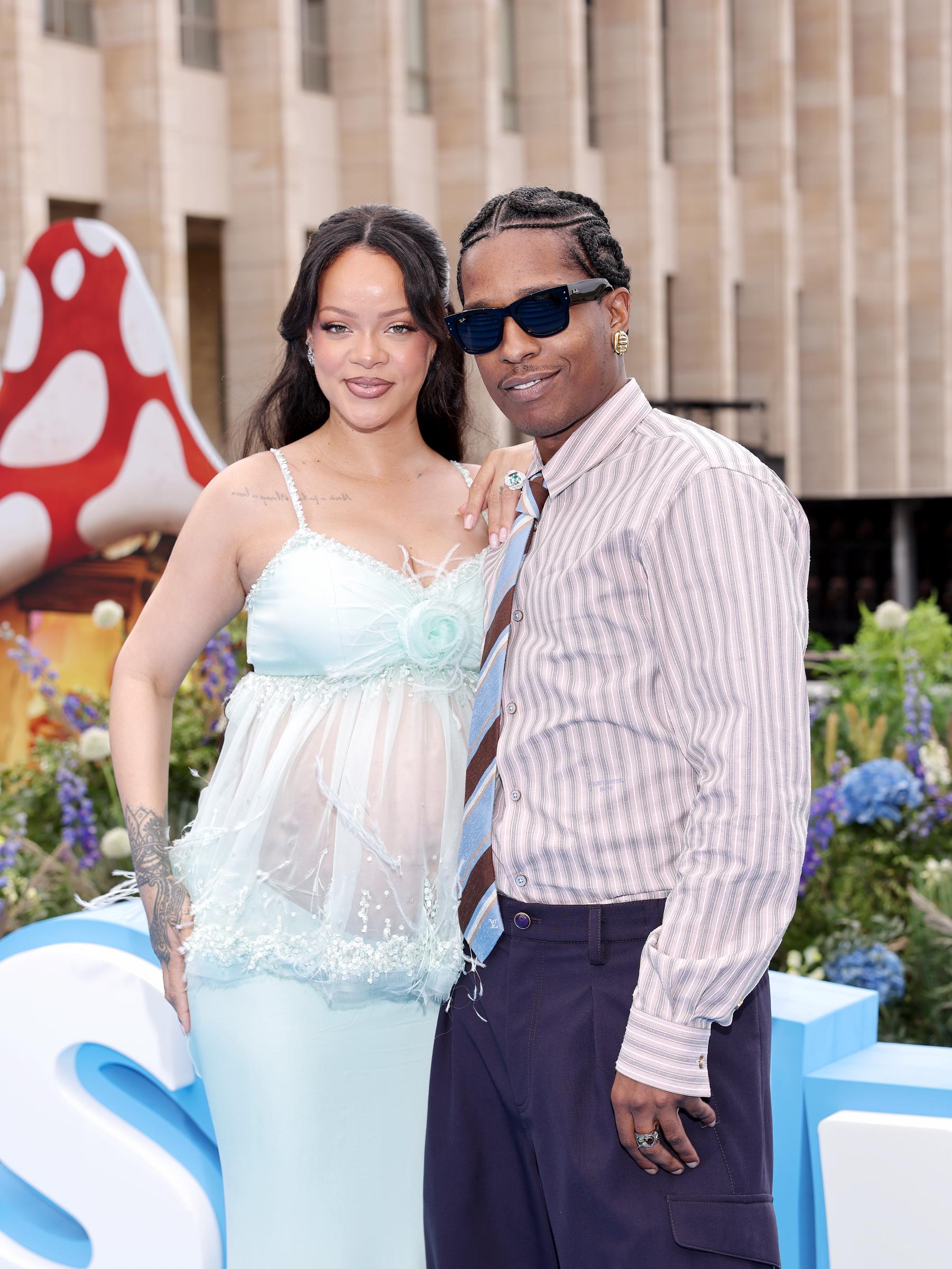 Rihanna et A$AP Rocky à la première mondiale du film « Les Schtroumpfs » au Mont des Arts, le 28 juin 2025, à Bruxelles, en Belgique. | Source : Getty Images