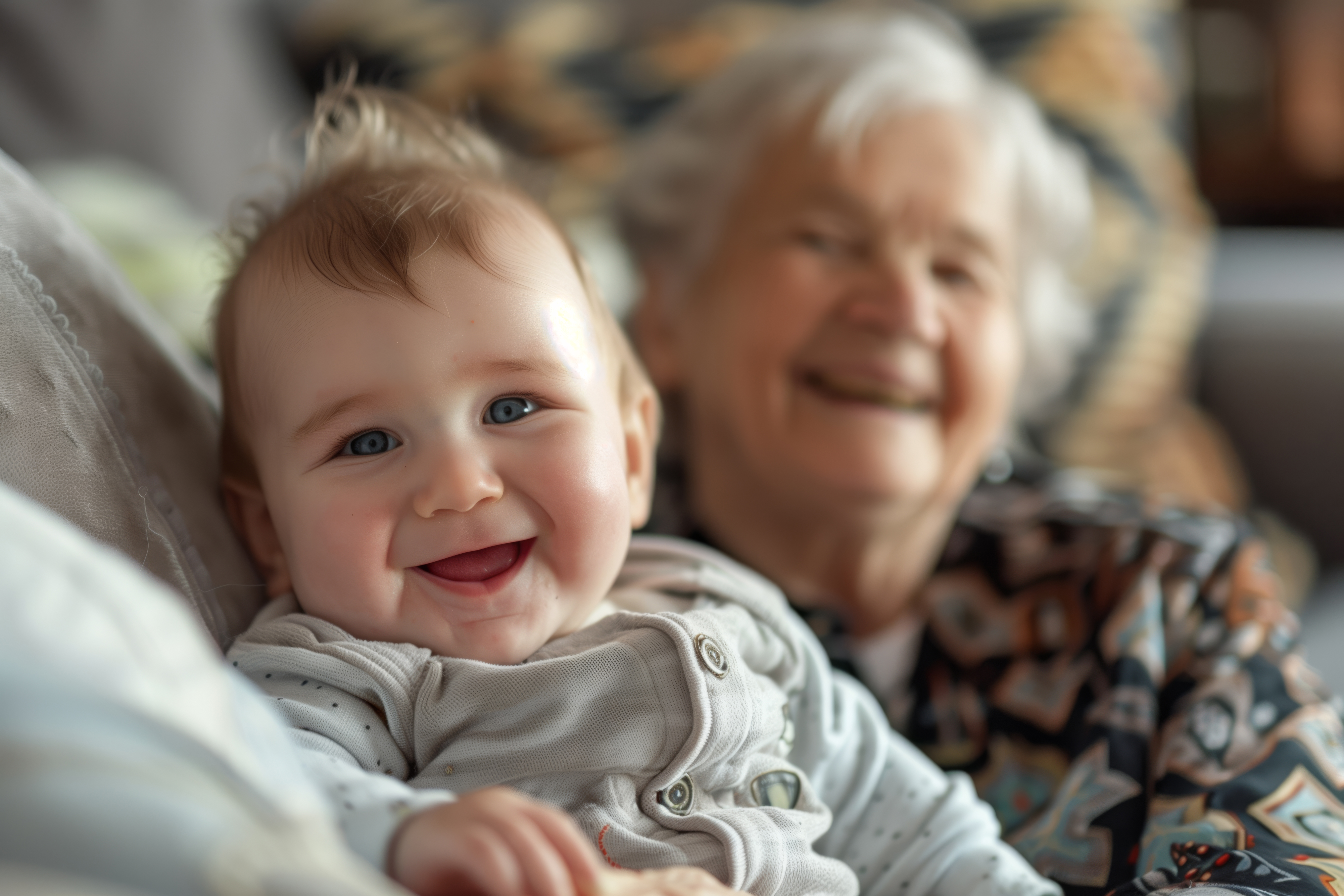 Une femme âgée et un bébé souriant | Source : Freepik