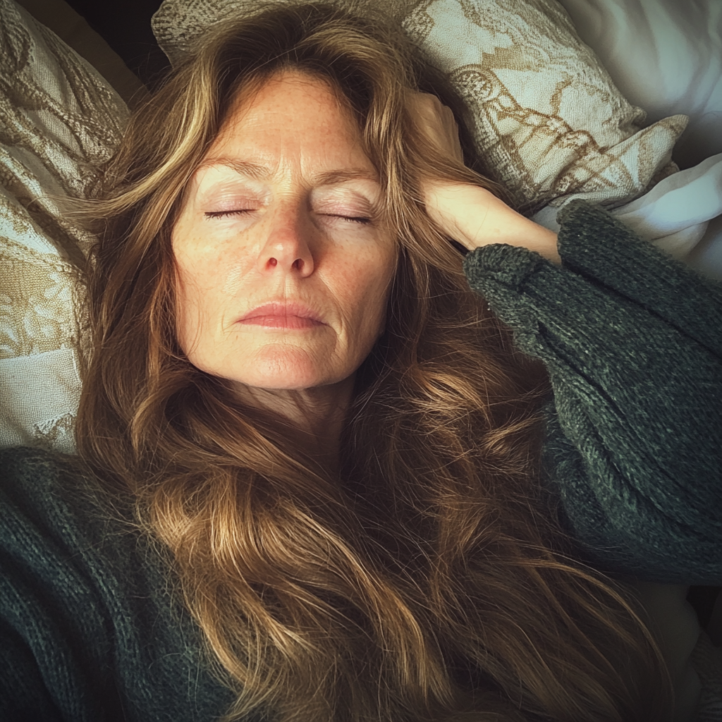 Une femme âgée allongée dans son lit | Source : Midjourney